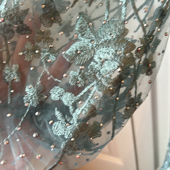 Brand new Mac Duggal dress. Seafoam bluish green, long sleeves. - Picture 13 of 16